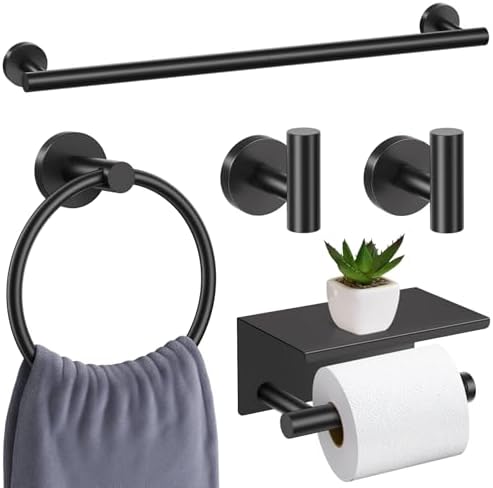 Matte Black Bathroom Hardware Set, 5 Pieces Black Towel Bar Bathroom by SOAEZ