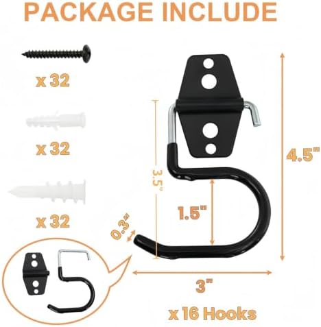 Tlence 16 Pack Metal Broom Hooks, Heavy Duty Garage Holder Wall Mount, S Type - Image 2