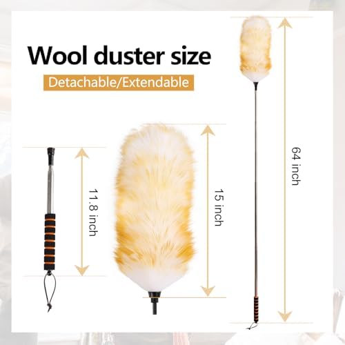 Lambswool Extendable Cleaning Duster 26-64 Inch, Anti-Static Wall Duster Cleaner - Image 3