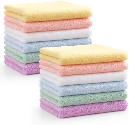 HOMEXCEL Baby Washcloths 12 Pack Microfiber Coral Fleece 11.5 x 11.5 Inch by HOMEXCEL