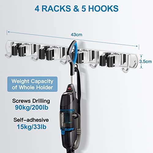 IMILLET 2 Pack Broom Holder Wall Mount Stainless Steel Mop Organizer - Image 4