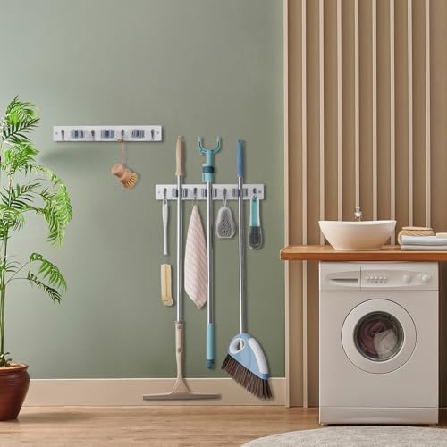 OUTNILI 2 Pack White Mop Broom Holder Wall Mount - Image 3