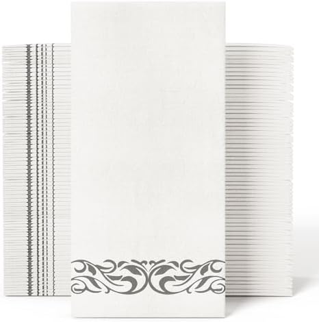 100 Silver and White Disposable Hand Towels, Paper Guest Towels by JOLLYCHEF