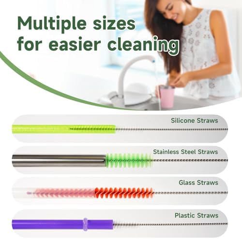 9PCS Reusable Long Colored Straw Cleaner Brush Set 12" Bendable - Image 2