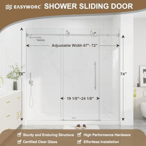 67"-72" W X 78" H Frameless Sliding Shower Doors Brushed Nickel - Image 6