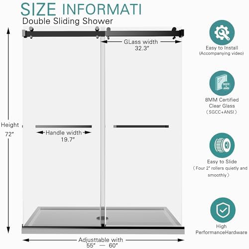 55-60" W x 72" H Frameless Double Sliding Shower Door - Image 2