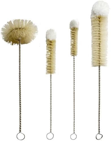 Bottle Brushes Thin Long Handle X 4, Natural Boar Bristle Set by Coralpearl