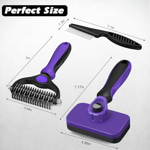 Professional 3PCS Self Cleaning Slicker Brush & Pet Grooming Rake & Flea Comb - Image 7