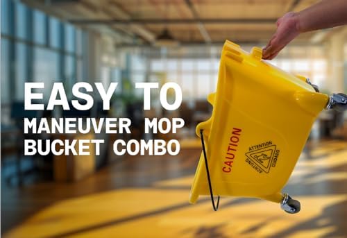 Mop Bucket 25 Quart | Side Press Wringer | 4 Wheels 2" | Yellow - Image 6