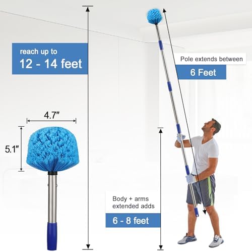 Cobweb Duster with Extension Pole - 6 FT Lightweight Stainless Steel Extendable - Image 4