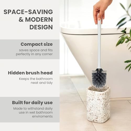 Vigar Zense Toilet Brush and Holder Set, Polyresin Stone - Image 4
