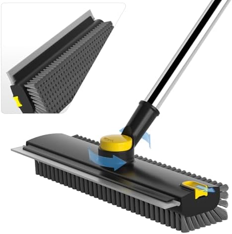 Floor Scrub Brush with Long Handle, 3 in 1 Scrape and Heavy-Duty Stiff Bristle by DOLPLEAP