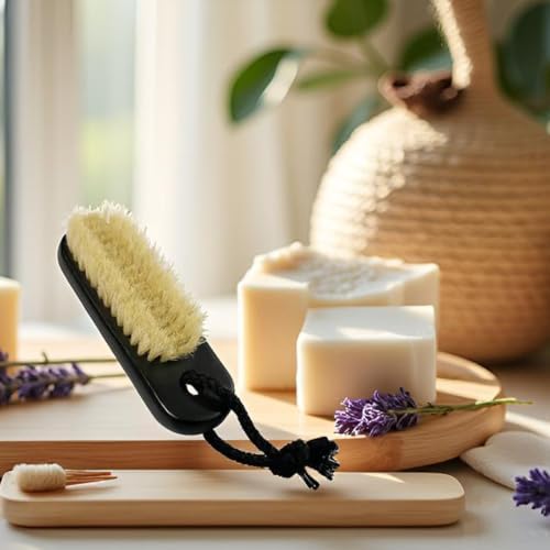 Wooden Nail Brush Cleaner with 100% Natural Boar Bristles Black - Image 4