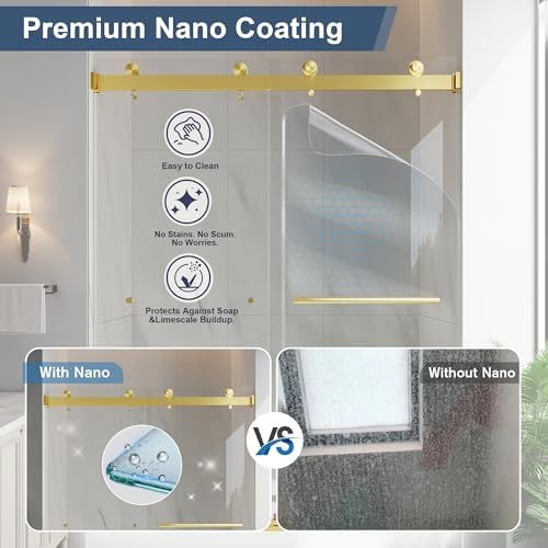 61-66"W x 78"H Frameless Double Sliding Shower Doors Brushed Gold - Image 5