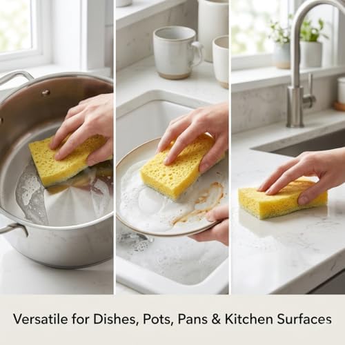 Natural Cellulose Dish Sponges for Kitchen, Non-Scratch Scrub Sponge - Image 5