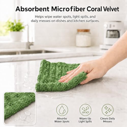 kimteny Microfiber Dish Cloths for Washing Dishes 8 Pack, Dark Green - Image 3
