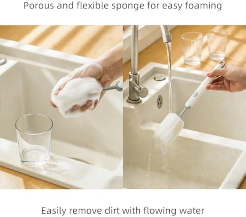 Bottle Brush Long Handle Cup Cleaner Brush Sponge Bottle Scrubber Detachable - Image 3
