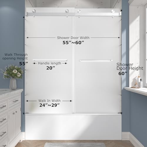 Frameless Frosted Double Bypass Sliding Tub Shower Door, 5/16" ANSI Tempered - Image 2