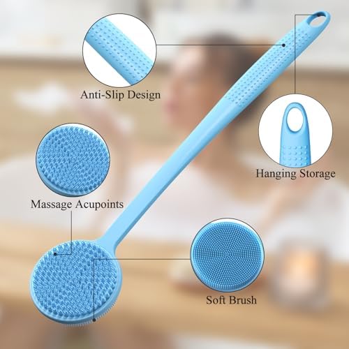 Silicone Back Scrubber for Shower, 17in Lengthen Long Handle Body Brush - Image 4