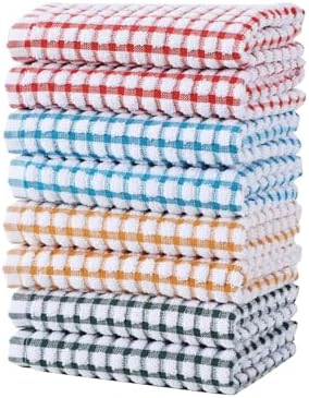 Oeleky Cotton Kitchen Towels 8 Pack, 15x26 Checkered Dish Towels by OELEKY