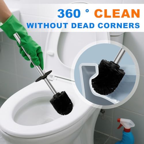 04 Stainless Steel Toilet Bowl Cleaner Brush and Holder Set - Image 4