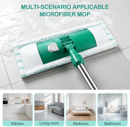 Microfiber Mops for Floor Cleaning Floor Flat Mop for Hardwood Green - Image 6