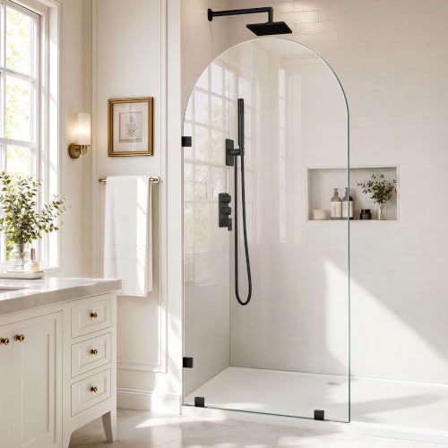 Extra Tall Shower Glass Panel Arched, 30 x 80 inch Shower Screen Fixed by BATHWILLER