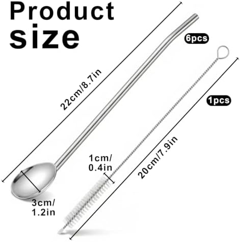 Stainless Steel Spoon Straws 6 Pack, 2 in 1 Snow Cone Straws - Image 2