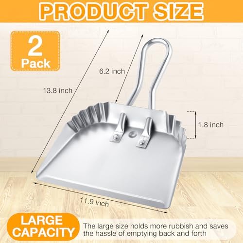 Mumufy 2 Pcs Heavy Duty Metal Dust Pans, 12 Inch Stainless Steel Silver - Image 2