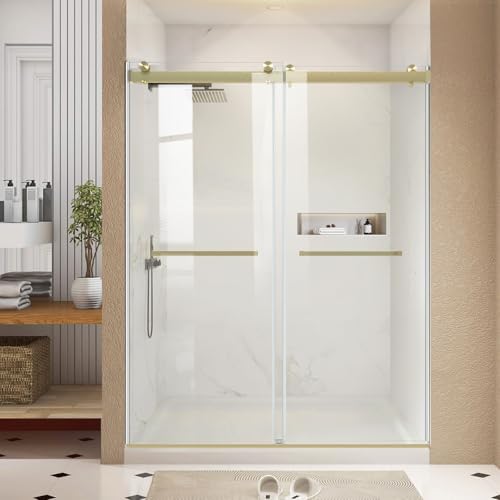 Frameless Shower Door, 56-60 in W x 76 in H, Soft-Close Double Sliding Shower by AquivaCoast