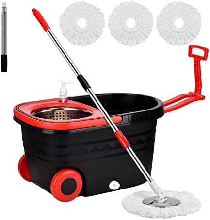 Mop Bucket Set, 360 Spin Stainless Steel Spin Mop Bucket System by PULNDA