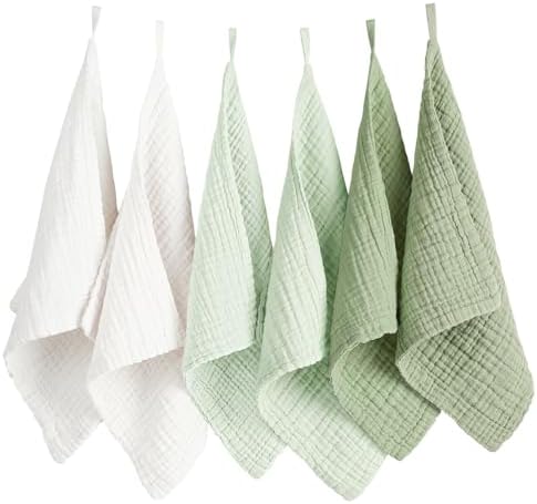 Konssy 6 Pack Face Cloths, 100% Muslin Cotton Wash Cloth by Konssy