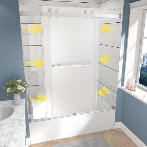 Frameless Frosted Double Bypass Sliding Tub Shower Door, 5/16" ANSI Tempered - Image 3