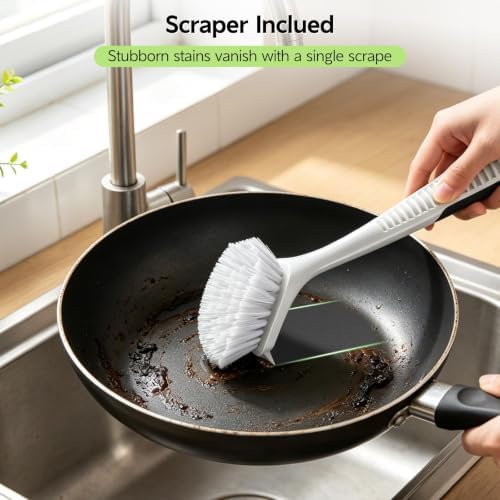 SetSail Dish Brush with Handle Suction Cup Kitchen Scrub Brush 3 Pack Black - Image 6