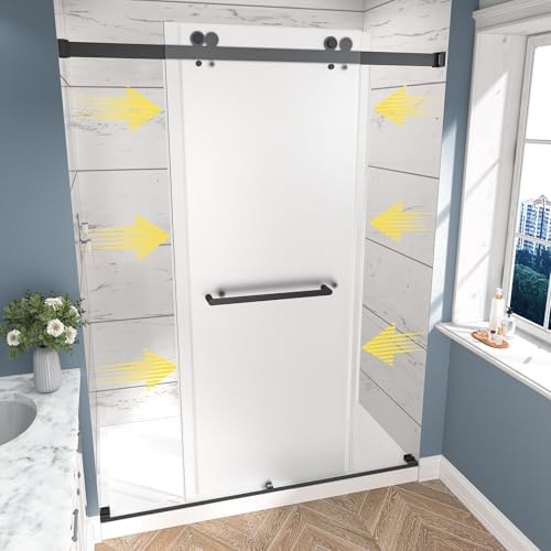 Frameless Sliding Frosted Shower Door 55-60" x 76", Matte Black - Image 3