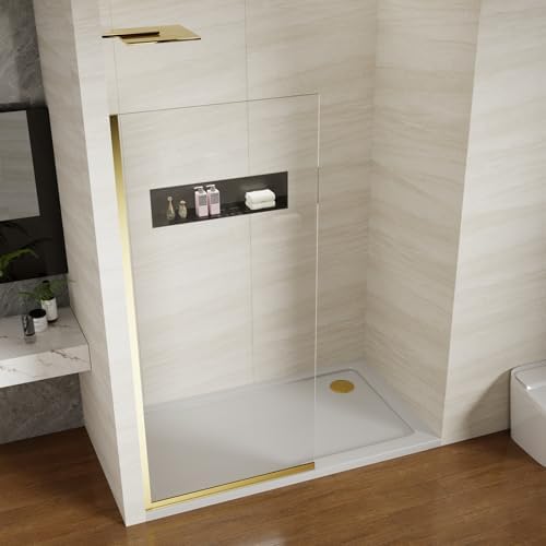 Shower Screen 34" x 74" Shower Wall Panel Brushed Gold - Image 2