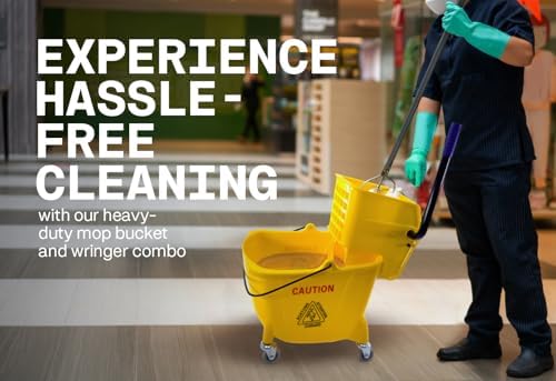 Mop Bucket 25 Quart | Side Press Wringer | 4 Wheels 2" | Yellow - Image 4