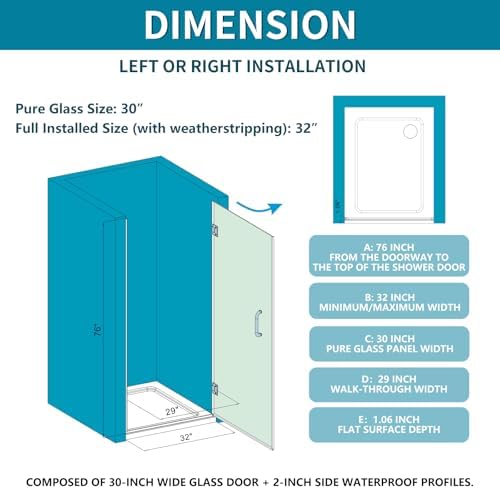 3/8" Frameless Pivot Shower Door, 304 SS, Brushed Nickel - Image 5