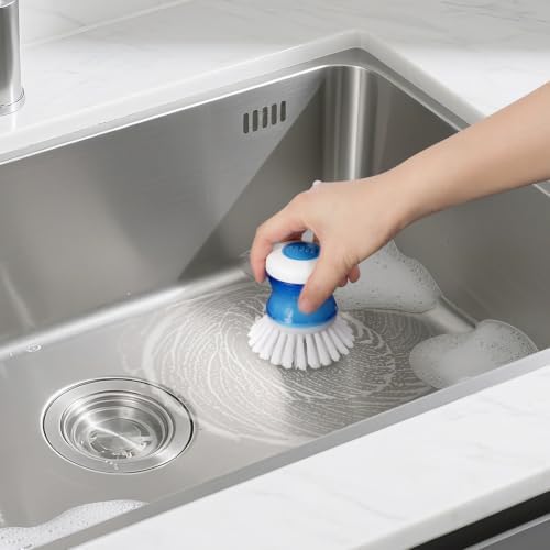 Dish Brush with Soap Dispenser for Sink, Pots & Pans Cleaning, Soft 2 Pack - Image 6