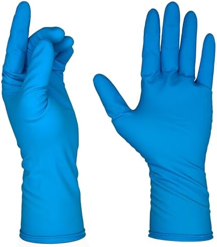 14 Mil Blue Latex Disposable Gloves, Extended Cuff, Powder-Free, Textured Grip - Image 2