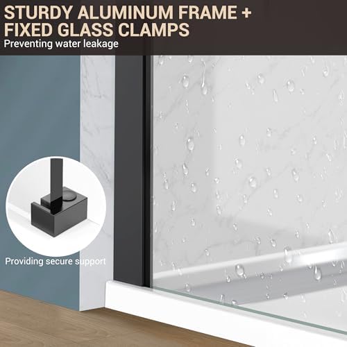 36" W x 76" H Frameless Fixed Glass Shower Door, Matt Black - Image 3