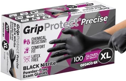GripProtect Precise Black Nitrile Gloves 4 Mil, Chemical Resistant Gloves by PremiumDisposableGloves