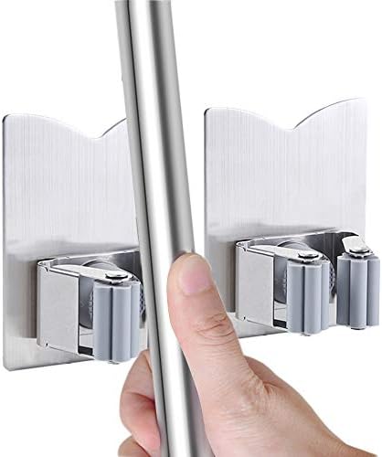 HANZE Stainless Steel Mop Broom Holder Organizer, Self Adhesive Wall Mounted by HANZE