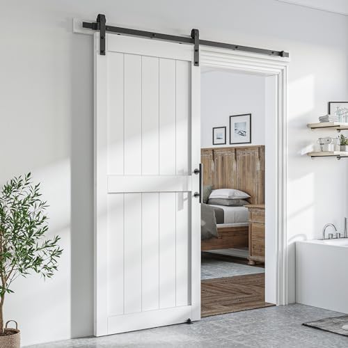 SMARTSTANDARD 36" x 80" White Sliding Barn Door by SMARTSTANDARD