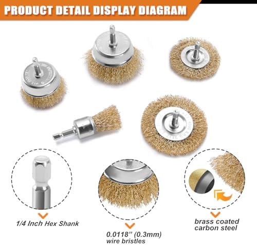POLIWELL 9 Pack Wire Wheel Cup Brush Carbon Steel Brass Coated - Image 2