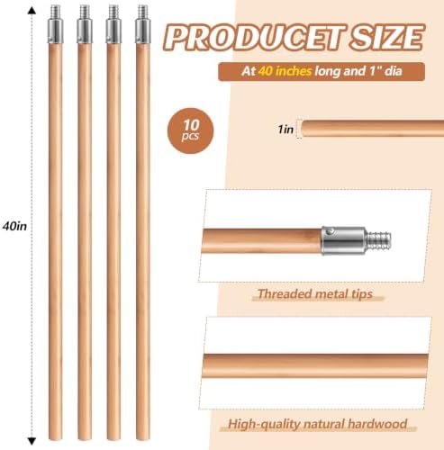 Barydat 10 Pack 40 Inch Lacquered Wood Broom Handle Bulk - Image 2