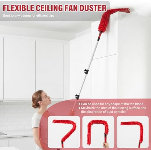 4 FT Duster with Extension Pole, 8 FT High Reach Ceiling Fan Cleaner Duster - Image 5