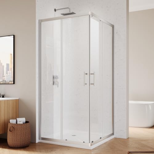 ELEGANT 36" D x 36" W x 72" H Corner Double Sliding Shower Door, Brushed Nickel by ELEGANT