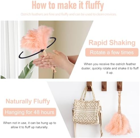 Ostrich Feather Duster 12 Inch Handheld Duster Supplies, Wooden Handle Feather - Image 5
