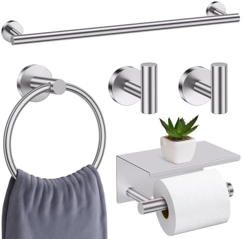 Brushed Nickel Bathroom Hardware Set, 5 Pieces Towel Bar Bathroom Accessories by SOAEZ